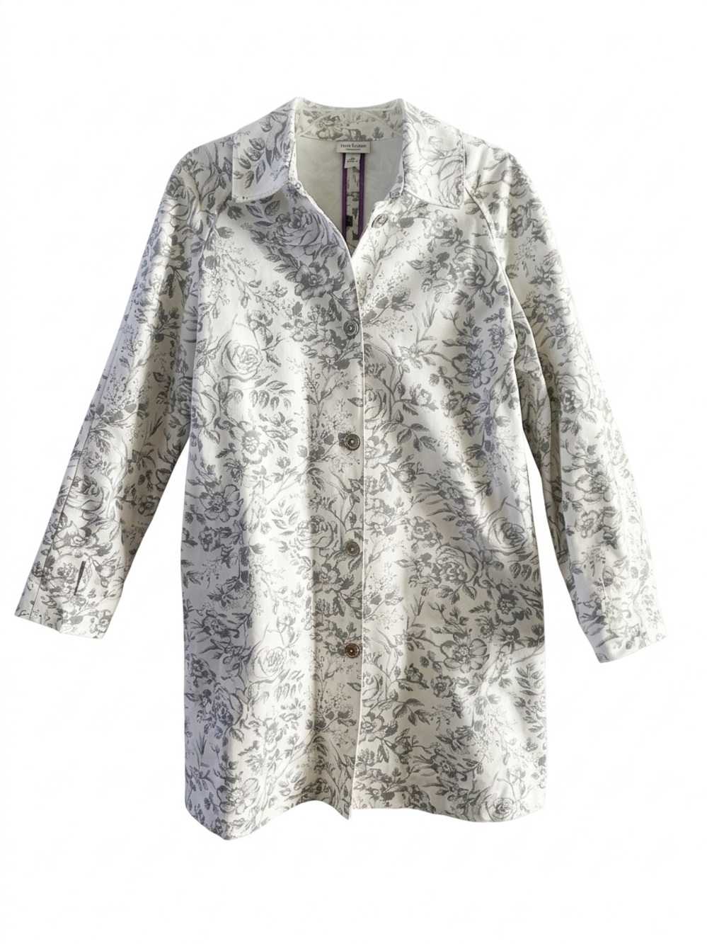 Isaac Mizrahi for Target Floral Toile Trench Coat Size M Grey/White